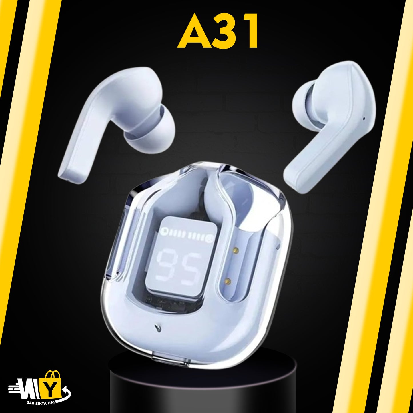 "Air 31 TWS Transparent Earbuds – Crystal Clear Sound & Modern Design"